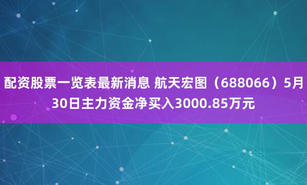 配资股票一览表最新消息 航天宏图（688066）5月30日主力资金净买入3000.85万元